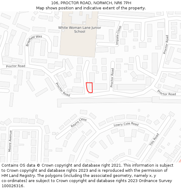 106, PROCTOR ROAD, NORWICH, NR6 7PH: Location map and indicative extent of plot