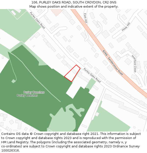 106, PURLEY OAKS ROAD, SOUTH CROYDON, CR2 0NS: Location map and indicative extent of plot
