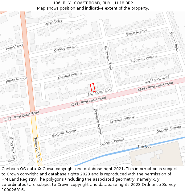 106, RHYL COAST ROAD, RHYL, LL18 3PP: Location map and indicative extent of plot