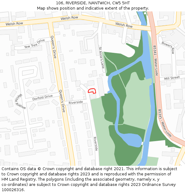 106, RIVERSIDE, NANTWICH, CW5 5HT: Location map and indicative extent of plot