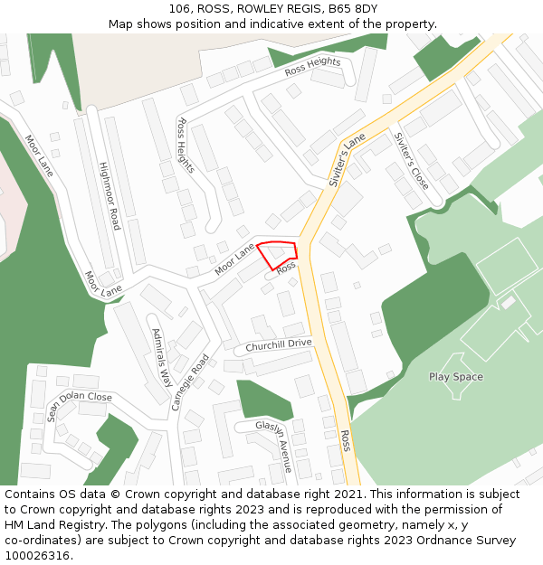 106, ROSS, ROWLEY REGIS, B65 8DY: Location map and indicative extent of plot