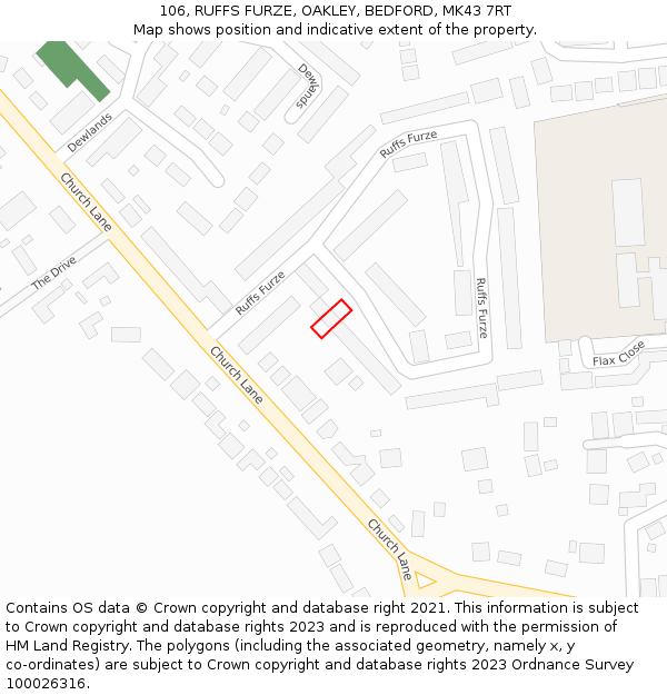 106, RUFFS FURZE, OAKLEY, BEDFORD, MK43 7RT: Location map and indicative extent of plot