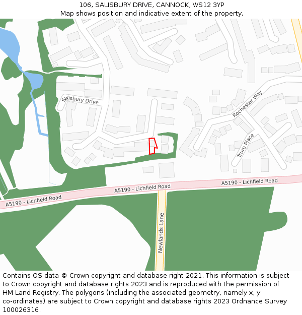 106, SALISBURY DRIVE, CANNOCK, WS12 3YP: Location map and indicative extent of plot