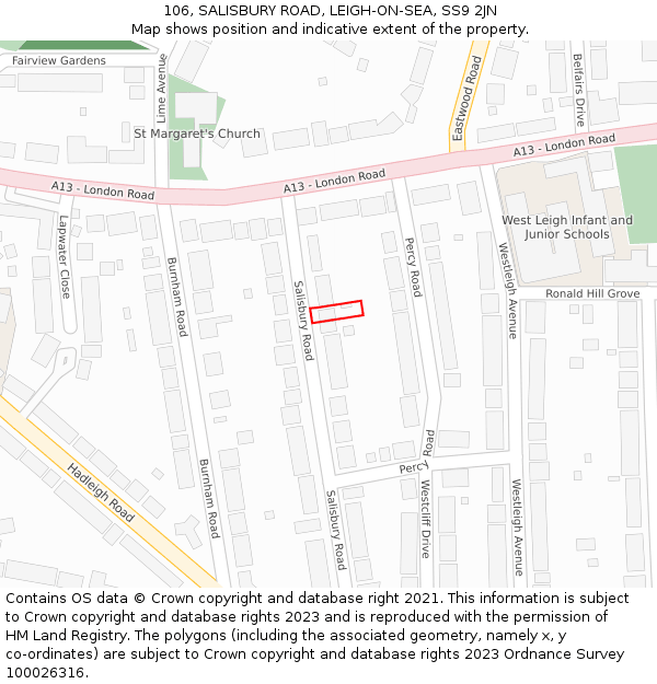 106, SALISBURY ROAD, LEIGH-ON-SEA, SS9 2JN: Location map and indicative extent of plot