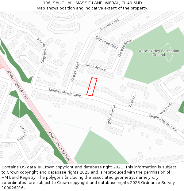 106, SAUGHALL MASSIE LANE, WIRRAL, CH49 6ND: Location map and indicative extent of plot