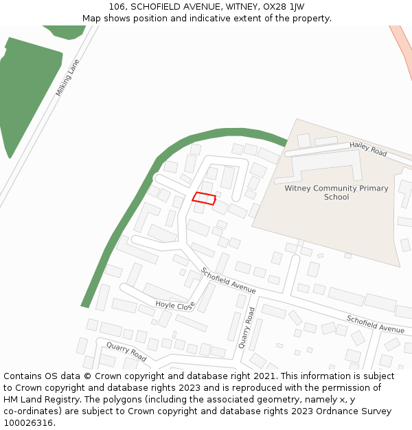 106, SCHOFIELD AVENUE, WITNEY, OX28 1JW: Location map and indicative extent of plot