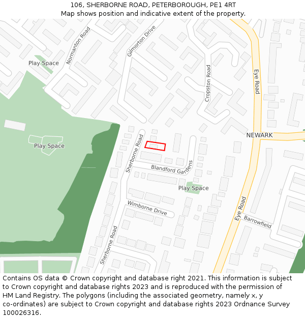 106, SHERBORNE ROAD, PETERBOROUGH, PE1 4RT: Location map and indicative extent of plot