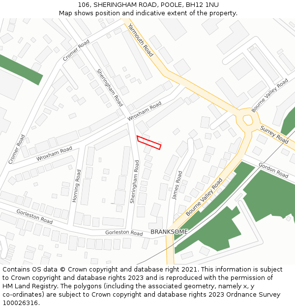 106, SHERINGHAM ROAD, POOLE, BH12 1NU: Location map and indicative extent of plot