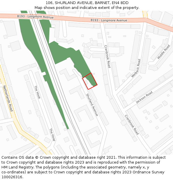106, SHURLAND AVENUE, BARNET, EN4 8DD: Location map and indicative extent of plot