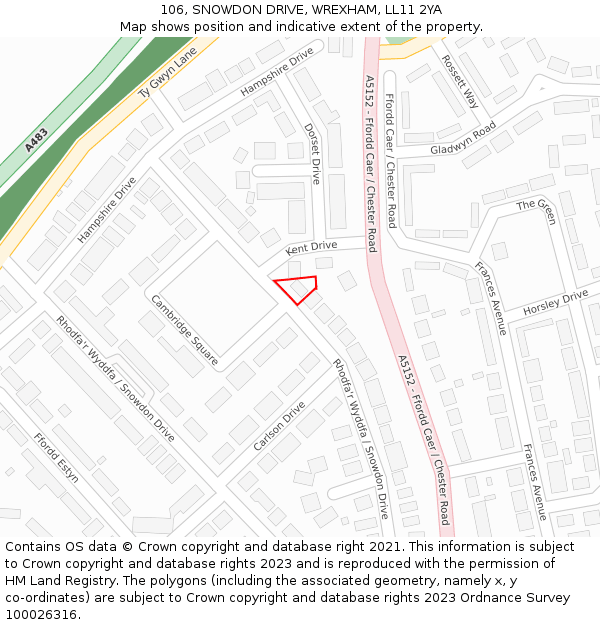 106, SNOWDON DRIVE, WREXHAM, LL11 2YA: Location map and indicative extent of plot