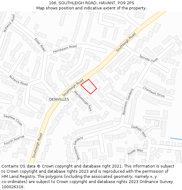 106, SOUTHLEIGH ROAD, HAVANT, PO9 2PS: Location map and indicative extent of plot