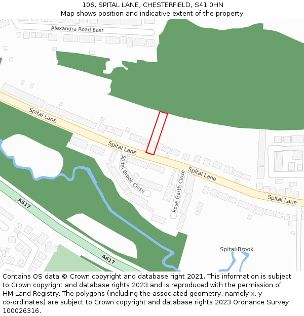 106, SPITAL LANE, CHESTERFIELD, S41 0HN: Location map and indicative extent of plot