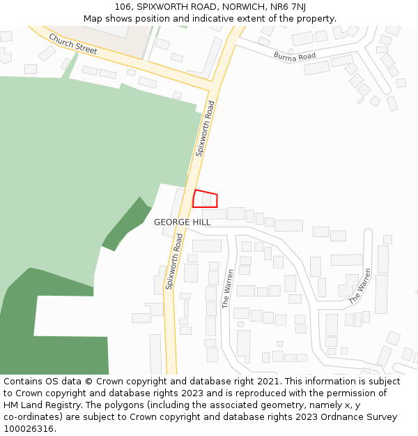 106, SPIXWORTH ROAD, NORWICH, NR6 7NJ: Location map and indicative extent of plot