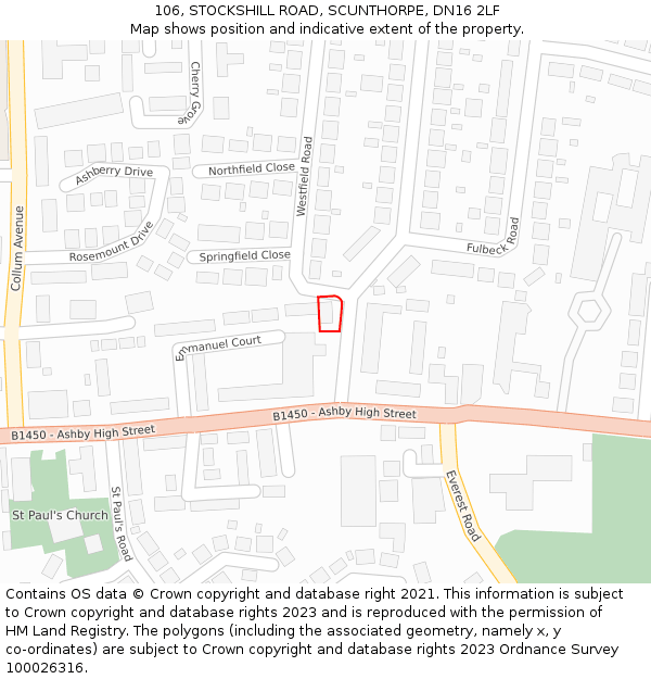 106, STOCKSHILL ROAD, SCUNTHORPE, DN16 2LF: Location map and indicative extent of plot