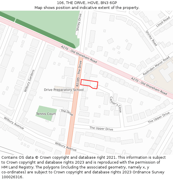 106, THE DRIVE, HOVE, BN3 6GP: Location map and indicative extent of plot