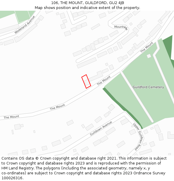 106, THE MOUNT, GUILDFORD, GU2 4JB: Location map and indicative extent of plot