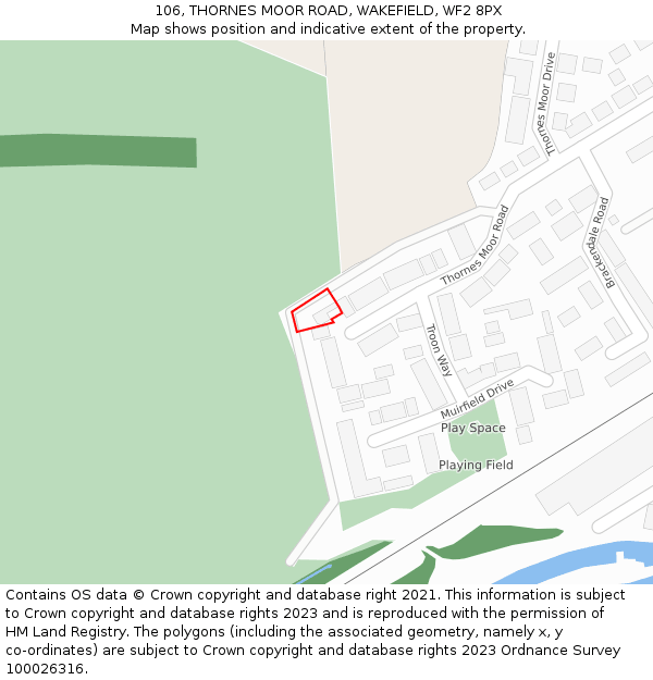 106, THORNES MOOR ROAD, WAKEFIELD, WF2 8PX: Location map and indicative extent of plot