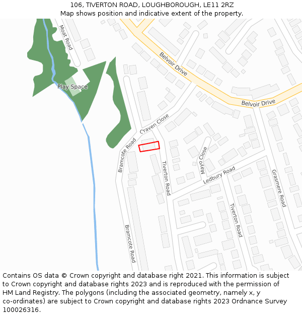106, TIVERTON ROAD, LOUGHBOROUGH, LE11 2RZ: Location map and indicative extent of plot