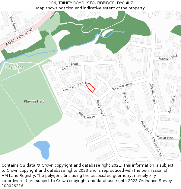 106, TRINITY ROAD, STOURBRIDGE, DY8 4LZ: Location map and indicative extent of plot