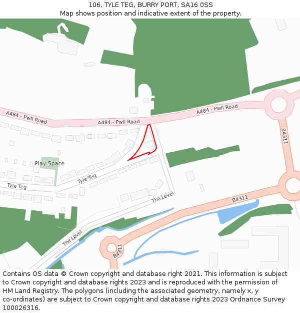 106, TYLE TEG, BURRY PORT, SA16 0SS: Location map and indicative extent of plot