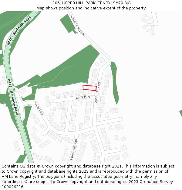 106, UPPER HILL PARK, TENBY, SA70 8JG: Location map and indicative extent of plot