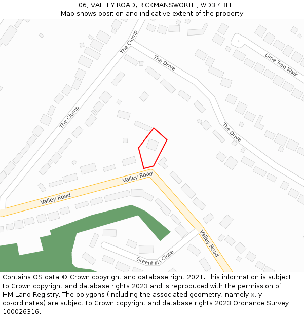 106, VALLEY ROAD, RICKMANSWORTH, WD3 4BH: Location map and indicative extent of plot