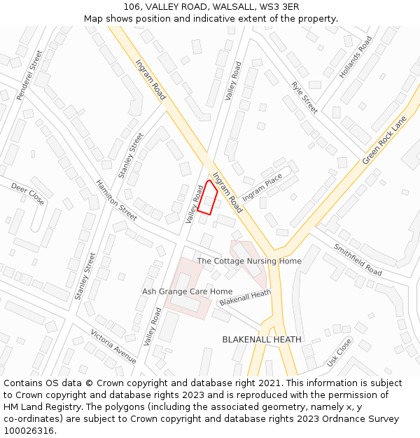 106, VALLEY ROAD, WALSALL, WS3 3ER: Location map and indicative extent of plot