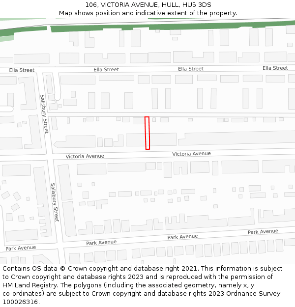 106, VICTORIA AVENUE, HULL, HU5 3DS: Location map and indicative extent of plot
