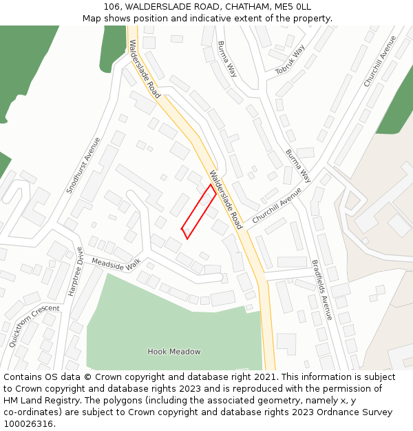 106, WALDERSLADE ROAD, CHATHAM, ME5 0LL: Location map and indicative extent of plot