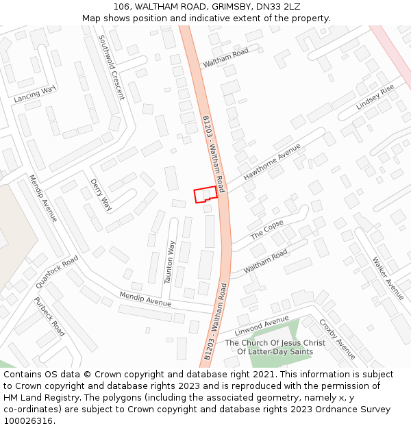 106, WALTHAM ROAD, GRIMSBY, DN33 2LZ: Location map and indicative extent of plot
