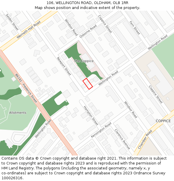 106, WELLINGTON ROAD, OLDHAM, OL8 1RR: Location map and indicative extent of plot