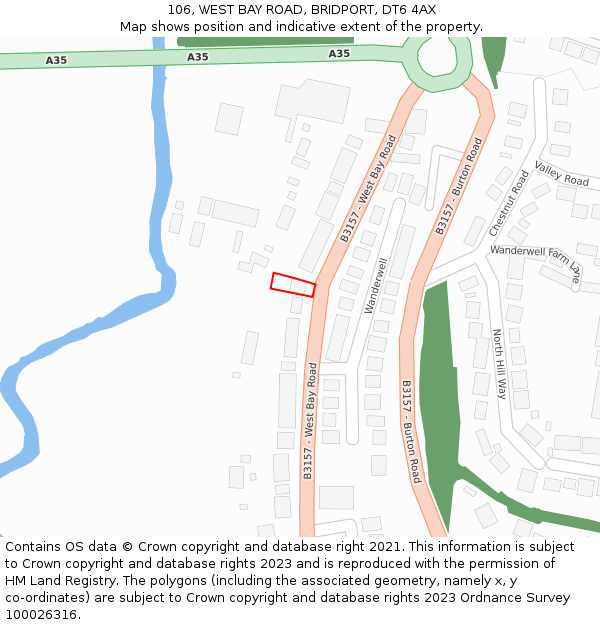 106, WEST BAY ROAD, BRIDPORT, DT6 4AX: Location map and indicative extent of plot