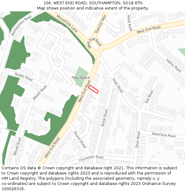 106, WEST END ROAD, SOUTHAMPTON, SO18 6TN: Location map and indicative extent of plot