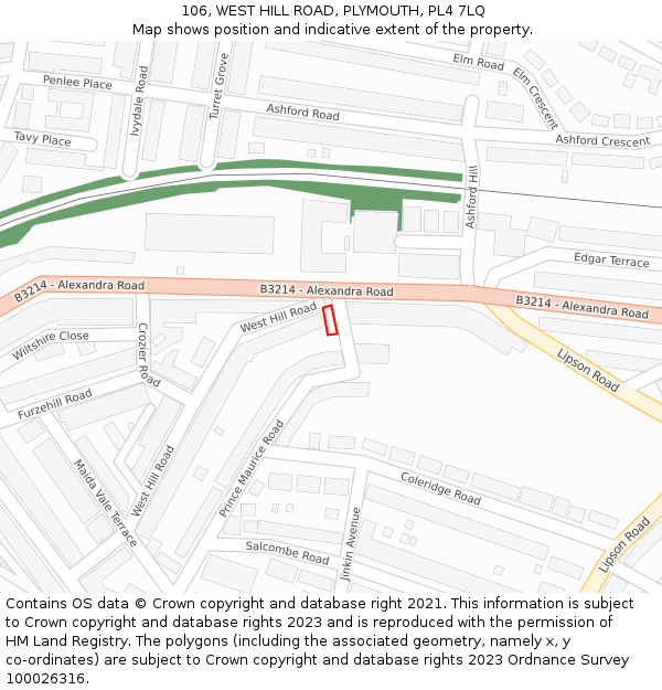 106, WEST HILL ROAD, PLYMOUTH, PL4 7LQ: Location map and indicative extent of plot