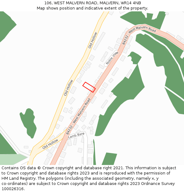 106, WEST MALVERN ROAD, MALVERN, WR14 4NB: Location map and indicative extent of plot