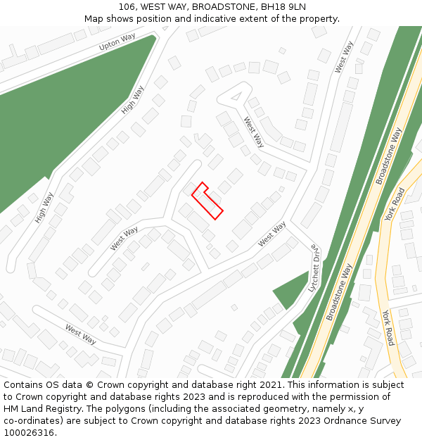 106, WEST WAY, BROADSTONE, BH18 9LN: Location map and indicative extent of plot