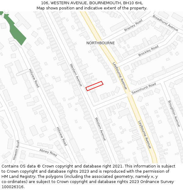 106, WESTERN AVENUE, BOURNEMOUTH, BH10 6HL: Location map and indicative extent of plot