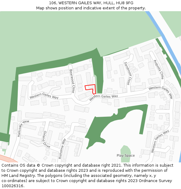 106, WESTERN GAILES WAY, HULL, HU8 9FG: Location map and indicative extent of plot