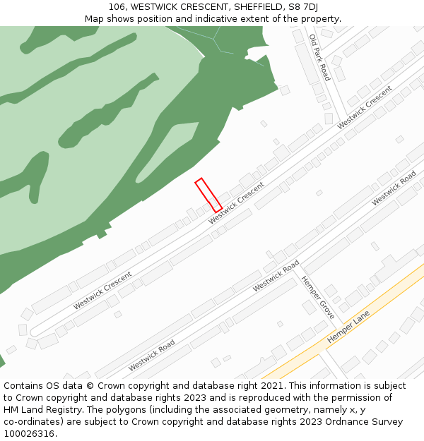 106, WESTWICK CRESCENT, SHEFFIELD, S8 7DJ: Location map and indicative extent of plot