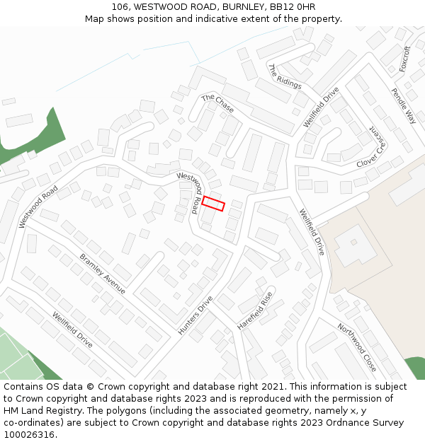 106, WESTWOOD ROAD, BURNLEY, BB12 0HR: Location map and indicative extent of plot