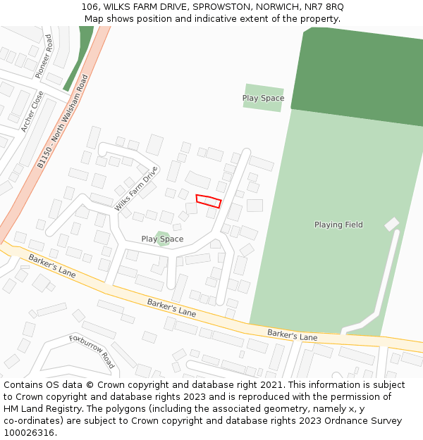 106, WILKS FARM DRIVE, SPROWSTON, NORWICH, NR7 8RQ: Location map and indicative extent of plot