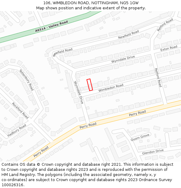 106, WIMBLEDON ROAD, NOTTINGHAM, NG5 1GW: Location map and indicative extent of plot