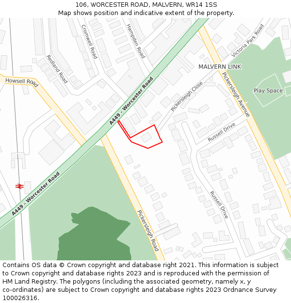 106, WORCESTER ROAD, MALVERN, WR14 1SS: Location map and indicative extent of plot