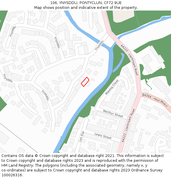 106, YNYSDDU, PONTYCLUN, CF72 9UE: Location map and indicative extent of plot