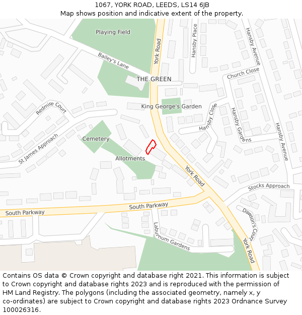 1067, YORK ROAD, LEEDS, LS14 6JB: Location map and indicative extent of plot