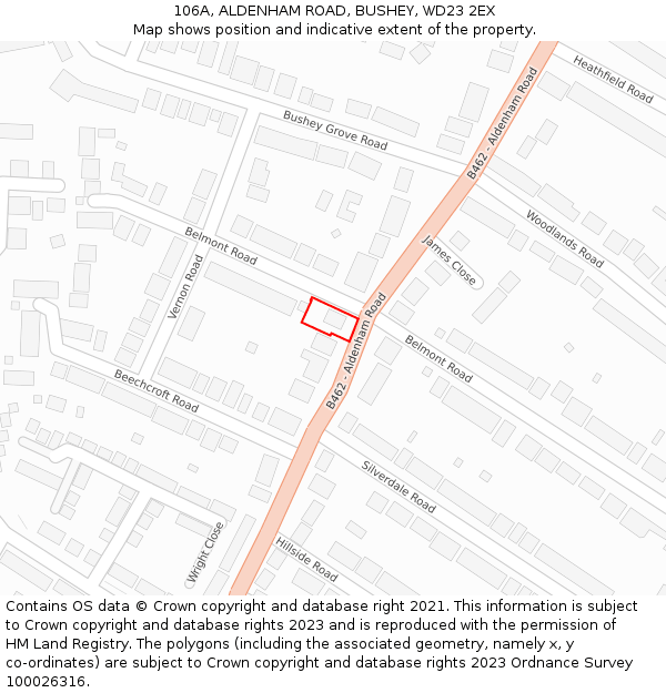 106A, ALDENHAM ROAD, BUSHEY, WD23 2EX: Location map and indicative extent of plot