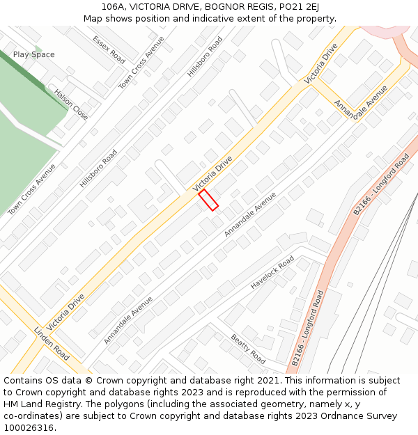 106A, VICTORIA DRIVE, BOGNOR REGIS, PO21 2EJ: Location map and indicative extent of plot