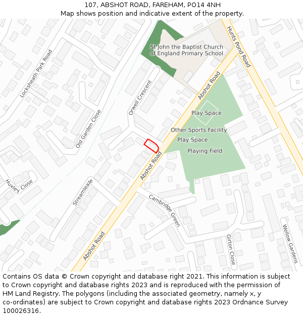 107, ABSHOT ROAD, FAREHAM, PO14 4NH: Location map and indicative extent of plot