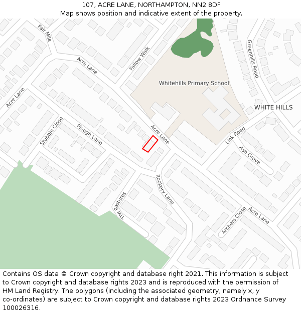 107, ACRE LANE, NORTHAMPTON, NN2 8DF: Location map and indicative extent of plot