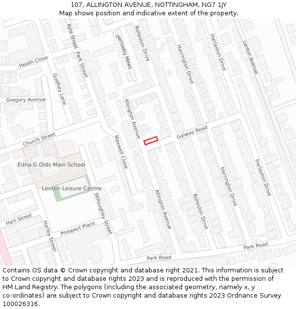 107, ALLINGTON AVENUE, NOTTINGHAM, NG7 1JY: Location map and indicative extent of plot